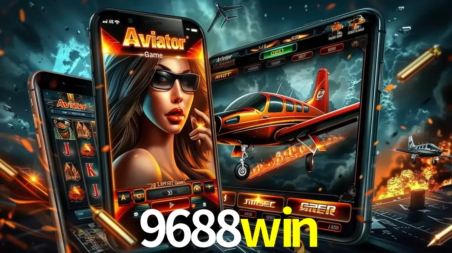 O popular jogo de apostas Aviator exibido em vários celulares e tablets, mostrando a interface emocionante e a ação de voo disponíveis para jogar agora no 9688win.