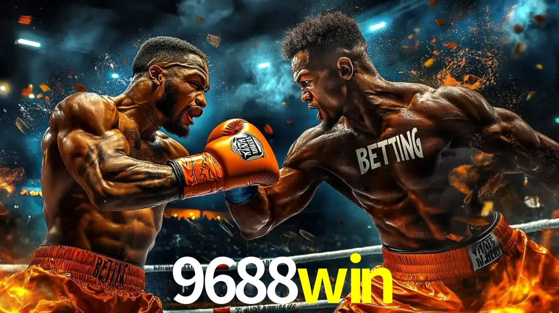 Dois boxeadores em uma luta intensa e explosiva, representando a adrenalina e as oportunidades de apostas em esportes de combate disponíveis na plataforma 9688win.