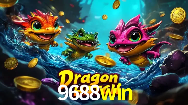 Arte promocional do jogo Dragon Hatch com três adoráveis dragões bebês nadando entre moedas de ouro, um dos slots mais divertidos para jogar no cassino 9688win.